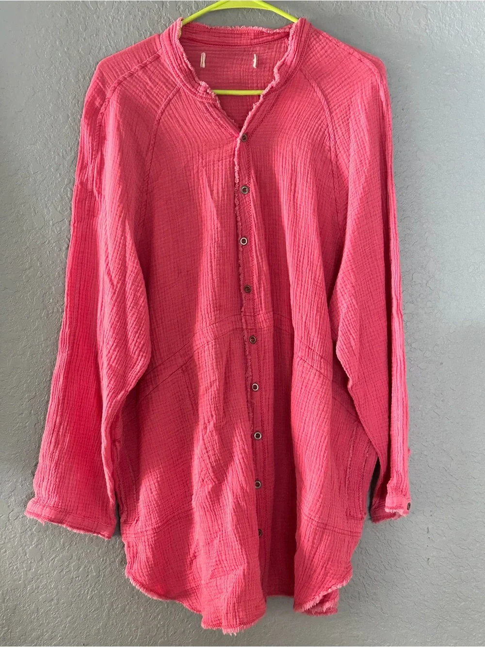 Free People Bright Pink Button-Front Shirt